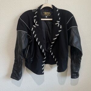 VTG Twins Genuine Leather Black Lace up Bomber Jacket Black Grunge Western Rodeo